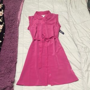 Hot Pink Sleeveless Button up Dress with Belt